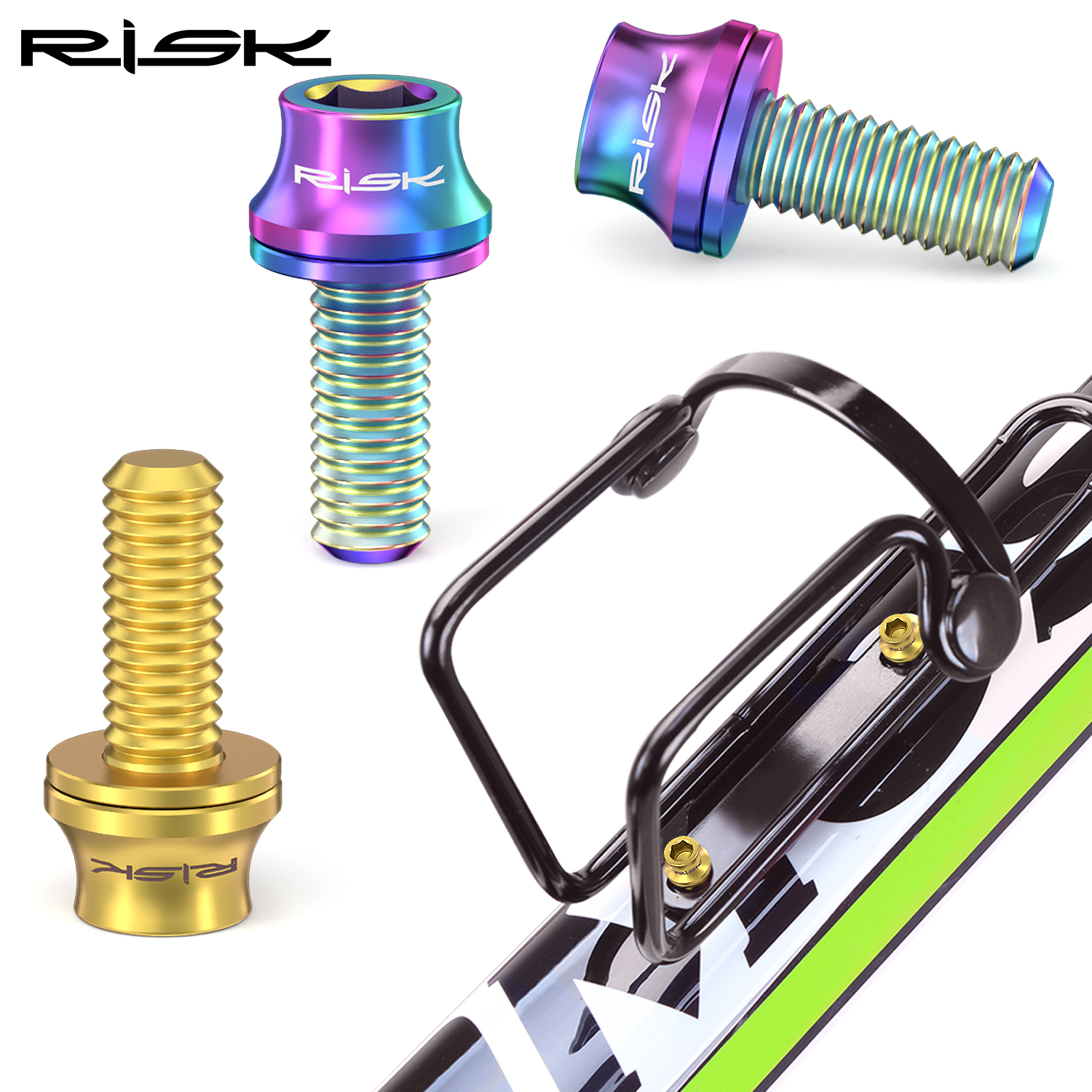 Risk M5x12mm soporte para botella de agua de bicicleta pernos de fijación aleación de titanio MTB bicicleta de carretera soporte para botella tornillos bomba de aire pernos fijos