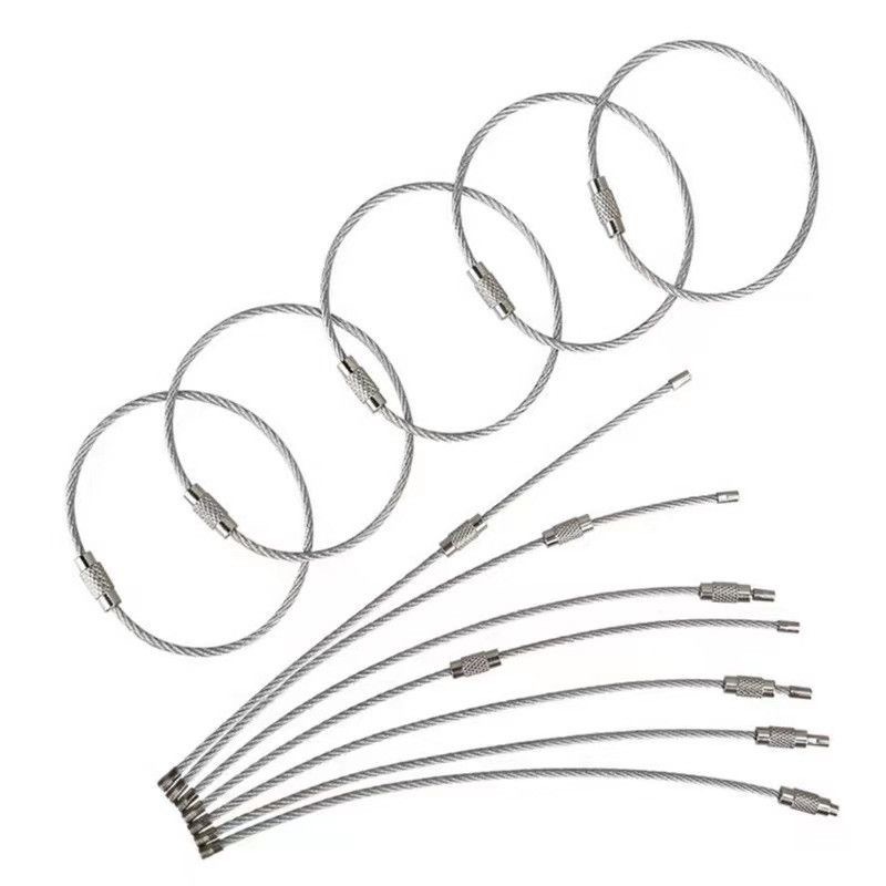 10Pcs 와이어 로프 열쇠 고리 스테인레스 스틸 와이어 키 체인 Carabiner 케이블 열쇠 고리 야외 하이킹
