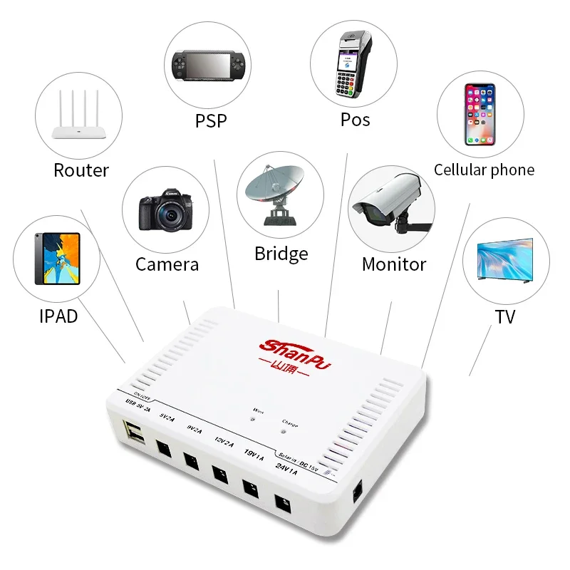 ขายส่งอัจฉริยะ Mini UPS 24W แบตเตอรี่ลิเธียม 6000mAh 5 V/9 V/12 V/19 V/24 V แหล่งจ่ายไฟสํารองสําหรับ WiFi Router