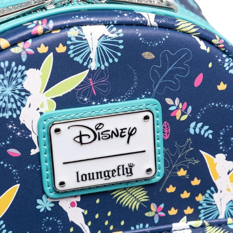 Disney Loungefly-mochila verde azulado para mujer, morral con estampado de Tinkerbell que brilla en la oscuridad