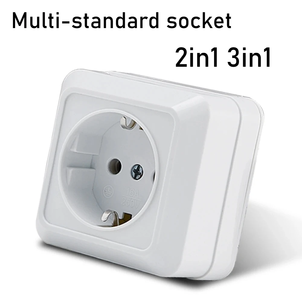 White Wall Mount Socket EU Standard Electrical Outlett Ground Vintage Surface Power Socket Plugs Flame Retardant Plastic