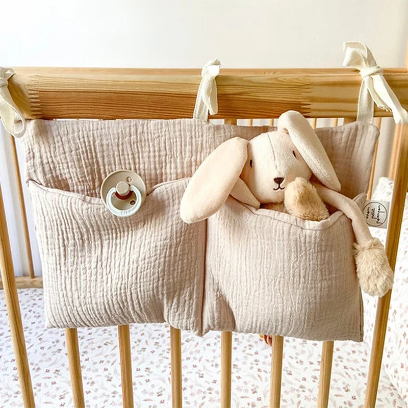 Bolsa de almacenamiento para cuna de bebé, bolsa doble de algodón, organizador de cabecera de cama para recién nacido, ropa de cama para niños, bolsa de juguetes para pañales