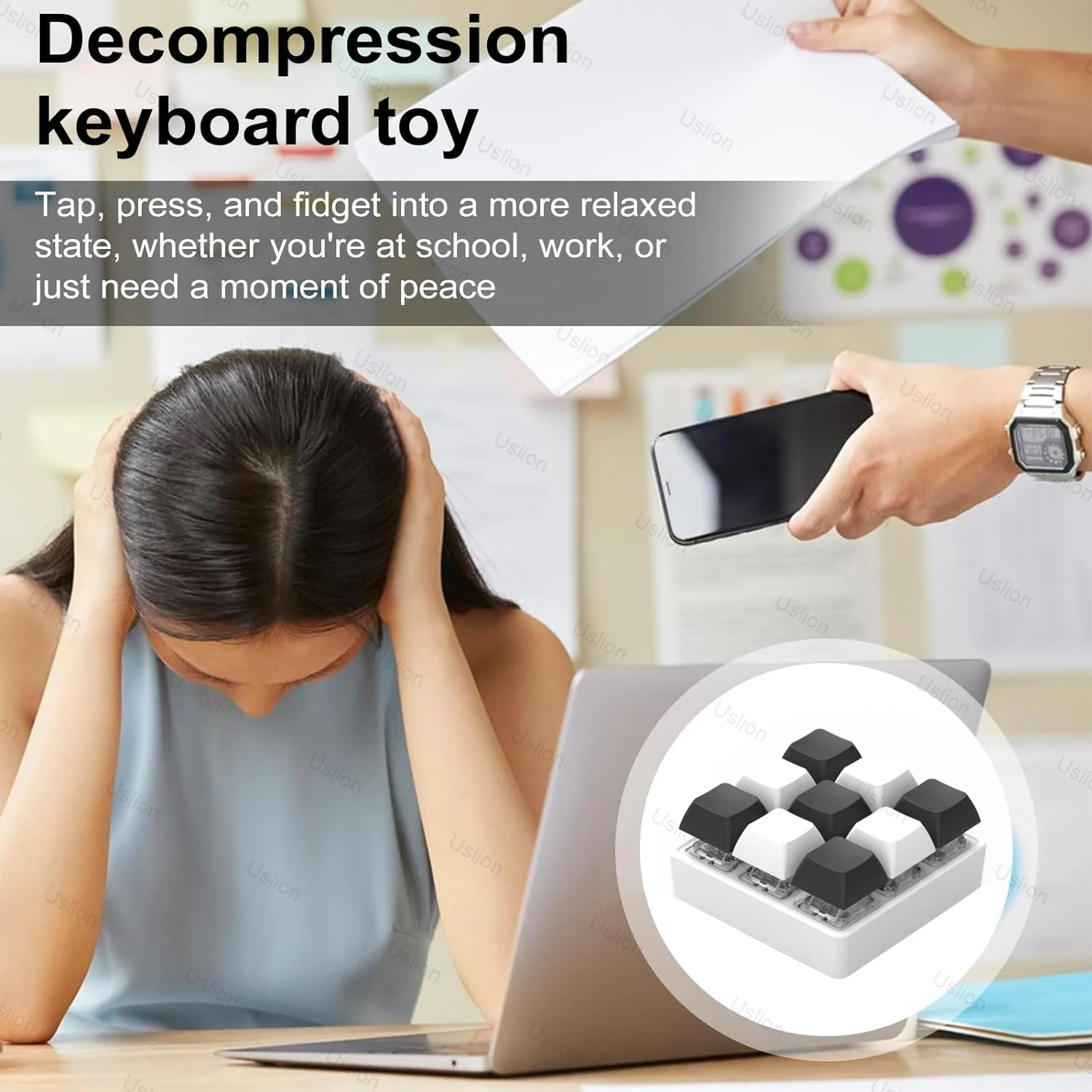 9 touches clavier clé jouet fête soulagement du Stress bricolage Fidget bouton Keycap Fidget porte-clés clavier porte-clés jouets doigt clavier