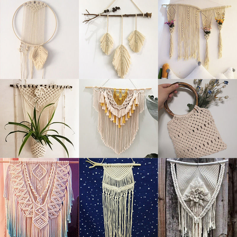 Cordón de macramé de algodón 100% de 1mm-10mm, cuerda DIY hecha a mano para colgar en la pared, cuerda Natural de 3mm, costura Bohemia, decoración del hogar para boda