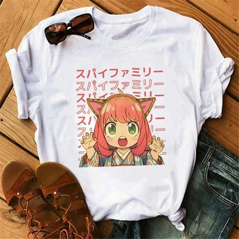アニメスパイ X ファミリープリント Tシャツ女性日本原宿半袖夏の Tシャツトップスかわいい O ネック女性の Tシャツトップ