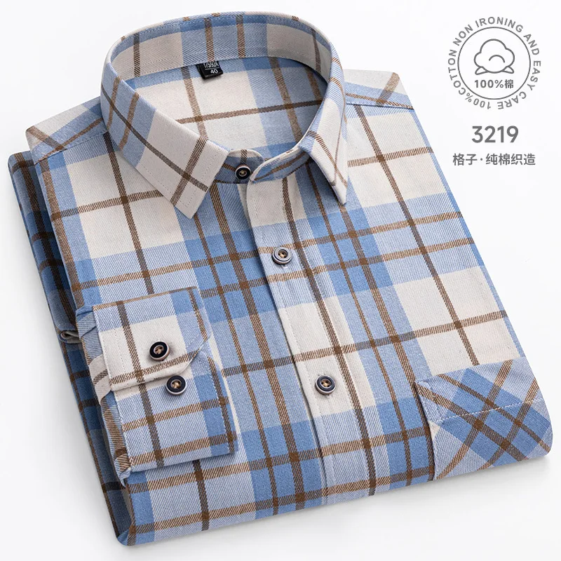 Men's 100% Pure Cotton Flannel Soft Regular-fit Long Sleeve Brushed  Shirt Single Pocket Comfortable Casual Plaid  Shirts S-8XL