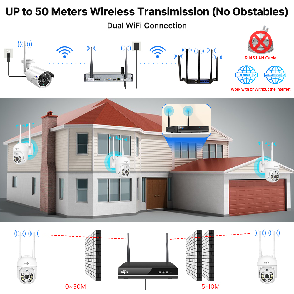 Hiseeu 3/5MP WiFi Security Surveillance Camera System Kit Motion Tracking Color Night Vision 16CH NVR Wireless CCTV Cameras Set