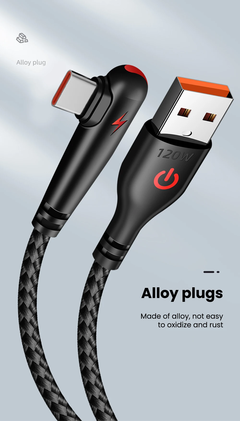 120W USB To Type-C Cable 90 Degree Elbow Mobile Phone Fast Charging For Huawei Mate 40 30 Xiaomi Samsung Phone Charging Cord