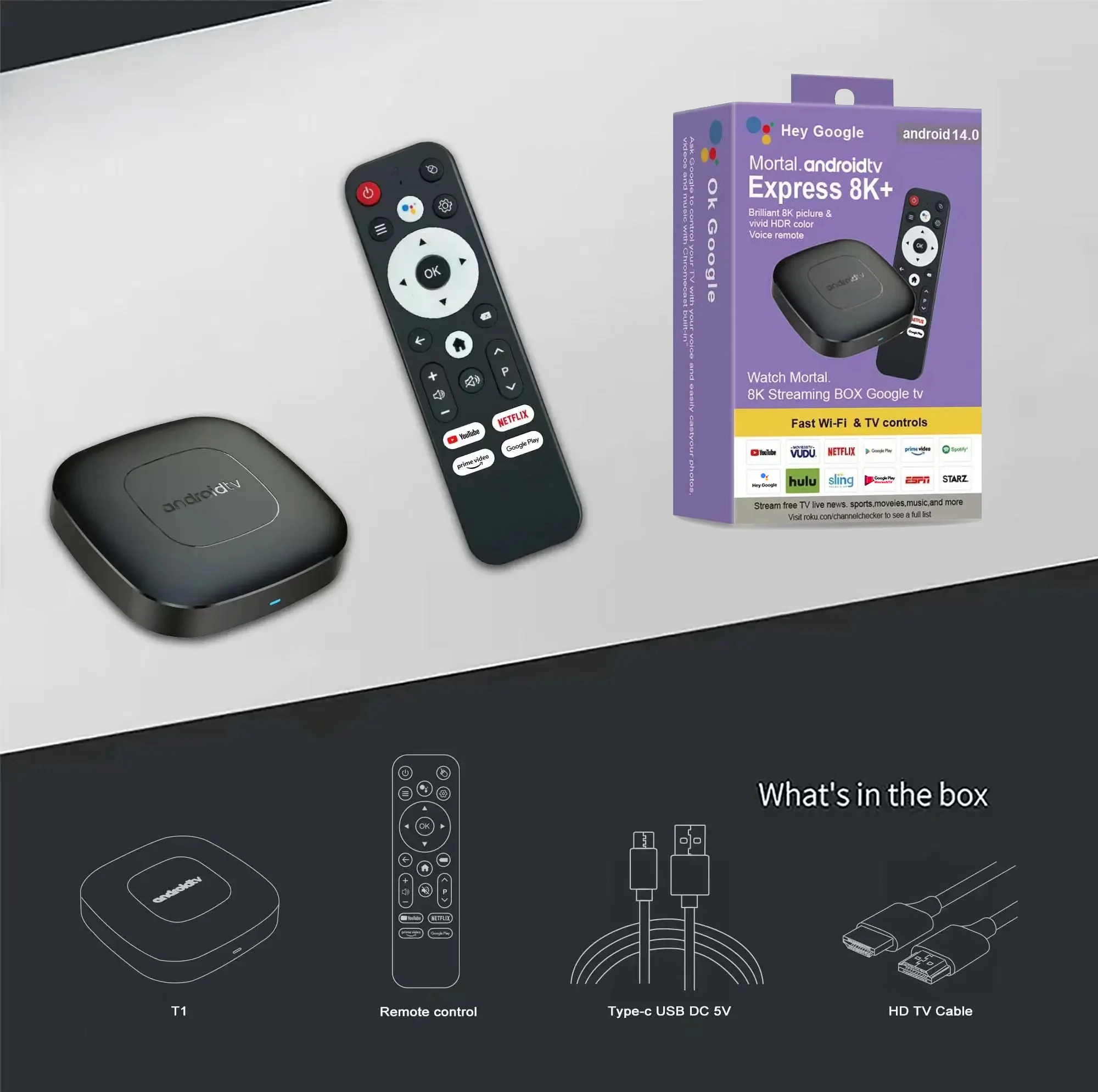 Mortal T1 Android 13 Lettore multimediale in streaming intelligente TV Box Bluetooth Assistente Google Allwinner H313 2.4G5G Wifi 4K Versione globale