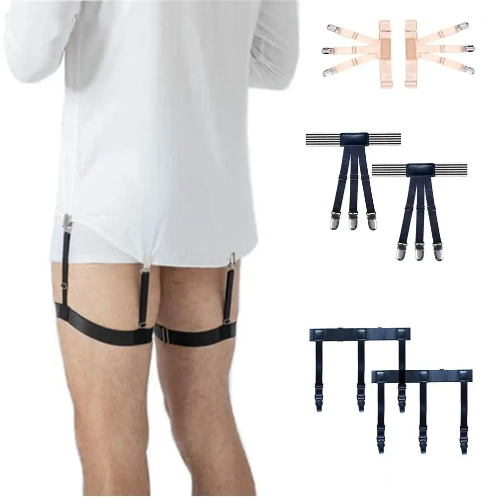 Camicia antiscivolo Stay Belt porta camicia elastica clip di bloccaggio della camicia bretelle per le gambe gamba regolabile bretelle per coscia reggicalze