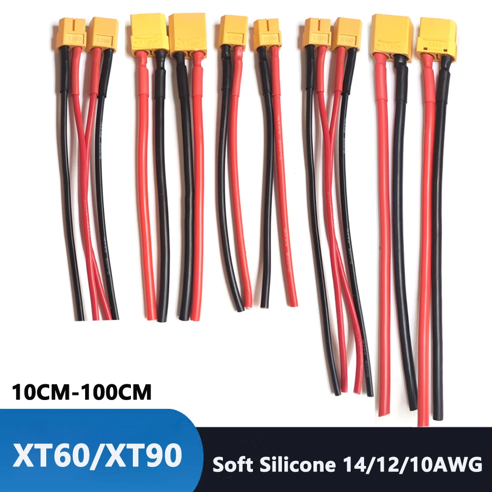 XT60 XT90 Buchse/Stecker, Batterie-Parallelstecker mit flexiblem Silikondraht, 14 AWG/12 AWG/10 AWG für RC-Lipo-Batteriemotor