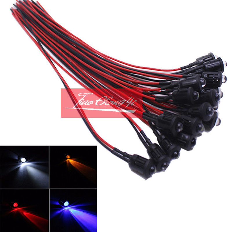 DC 5–12 V, 5 mm, rot/blau/grün/weiß/gelb, rosa, UV-orange Farbe, vorverkabelt, für Auto, Boot, LED mit Halterung, 10–100 Stück
