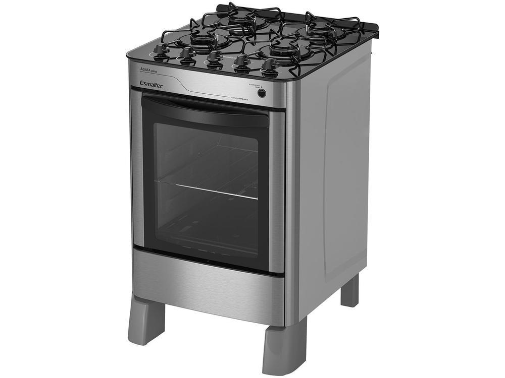 Fogão 4 Bocas Esmaltec Prata Mesa de Vidro Agata Glass - Bivolt