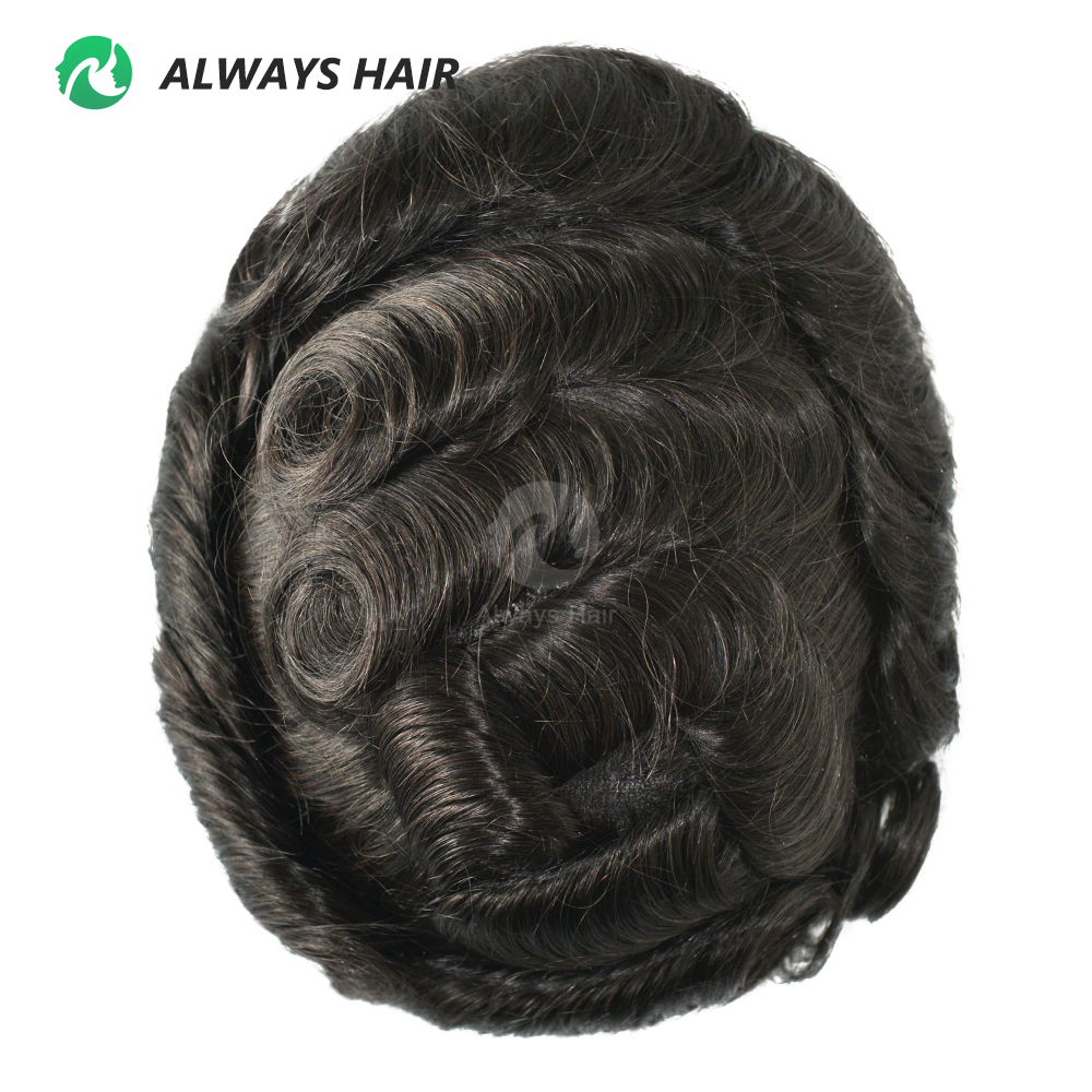Alwayshair-DUAR Q6 130% 毛密度メンズかつらレースと PU 男性毛細血管プロテーゼヘアシステム目に見えない自然な髪のかつら男