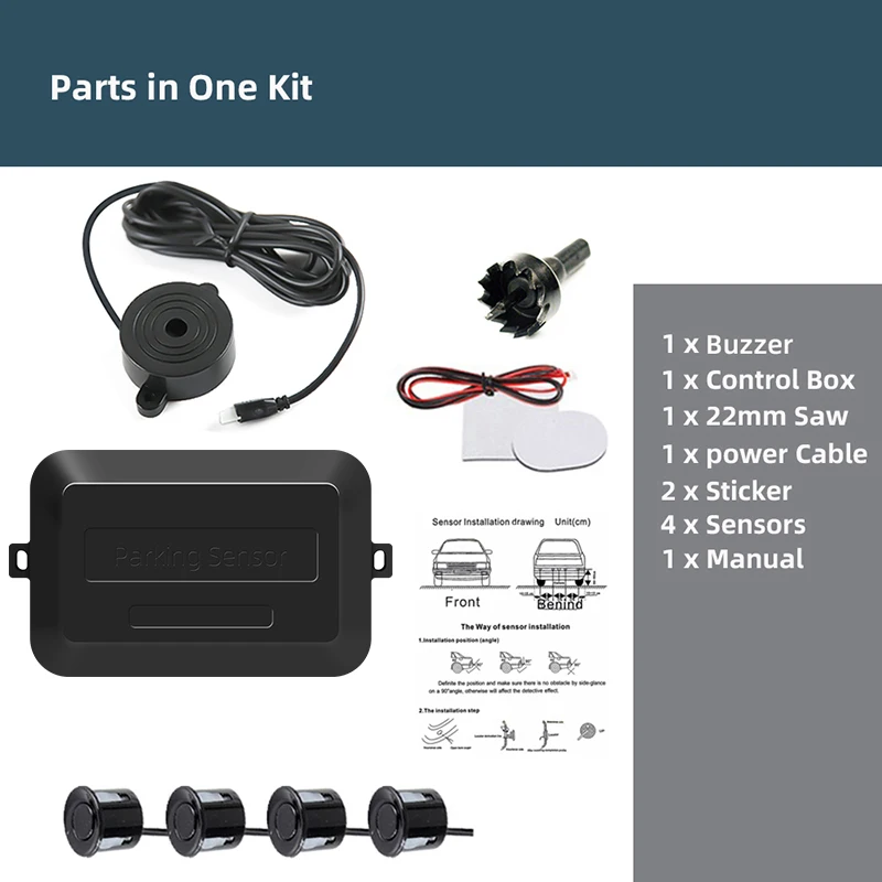 Sinovcle Parksensor Parktronic 4 Sensoren 22 mm mit Summer Reverse Backup Radar Summer System 8 Farben 12 V