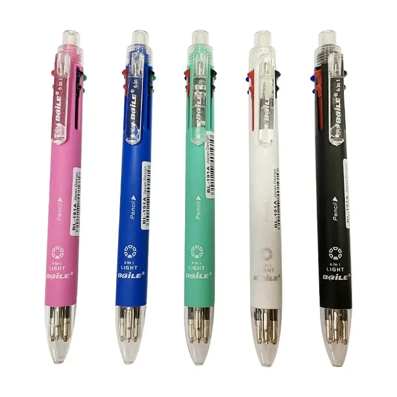 6-in-1 Creative Multicolor ปากกาลูกลื่น PUSH Type ปากกามัลติฟังก์ชั่บุคลิกภาพหกสีกดปากกาโรงเรียน Office SUPPLY