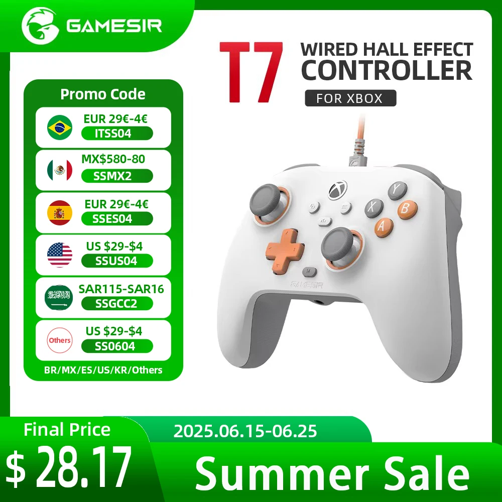 Проводной контроллер Xbox GameSir T7 для серии X/S и Xbox One |   Джойстики и триггеры с эффектом Холла, игры Plug-and-Play