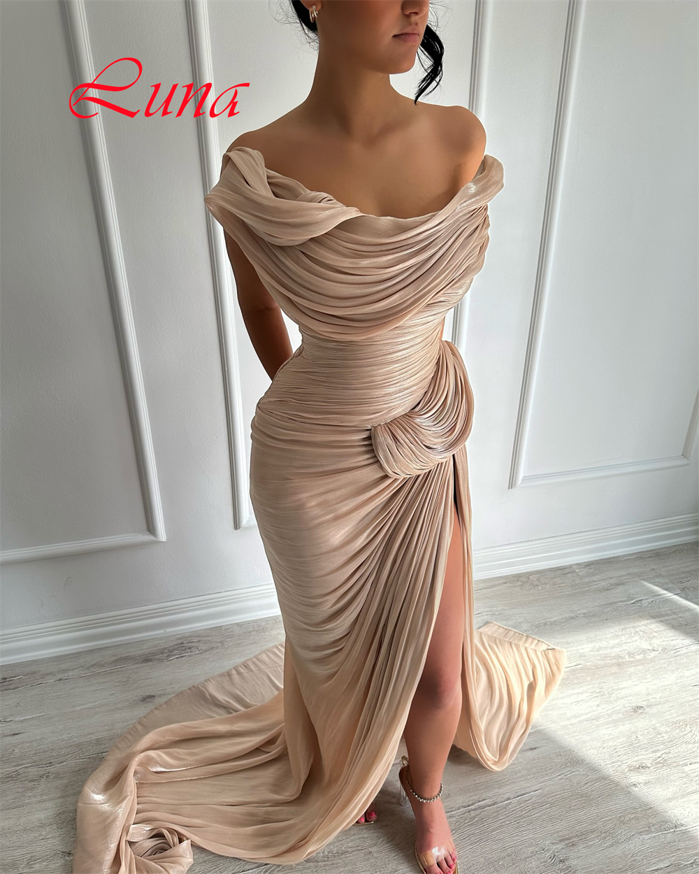 Customized Exquisite One Shoulder Sleeveless Evening Dress High Quality Satin Prom Dresses Temperament Chapel Train Party Gowns