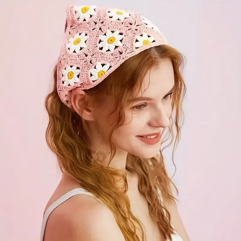 Elegante malha triângulo cachecol bandana para mulheres moda menina morango padrão versátil faixa de cabelo acessório de cabelo