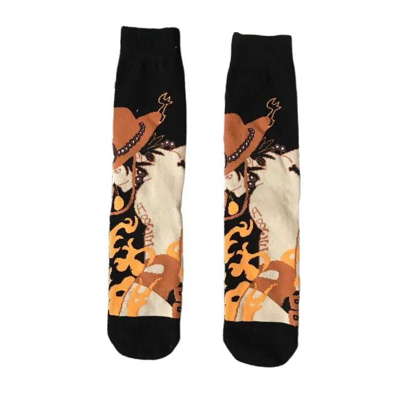 Calcetines de una pieza con dibujos animados de Anime Luffy Sauron Ace para hombre y mujer, calcetines creativos de algodón de longitud media deportivos a la moda para estudiantes, regalo