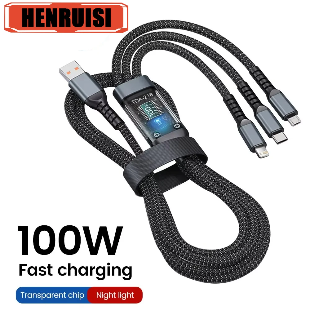 Cavo di ricarica rapida 3 in 1 da 100W cavo USB di tipo C per iPhone Realme Samsung Huawei 50 pro cavo di ricarica per caricabatterie Micro Usb C