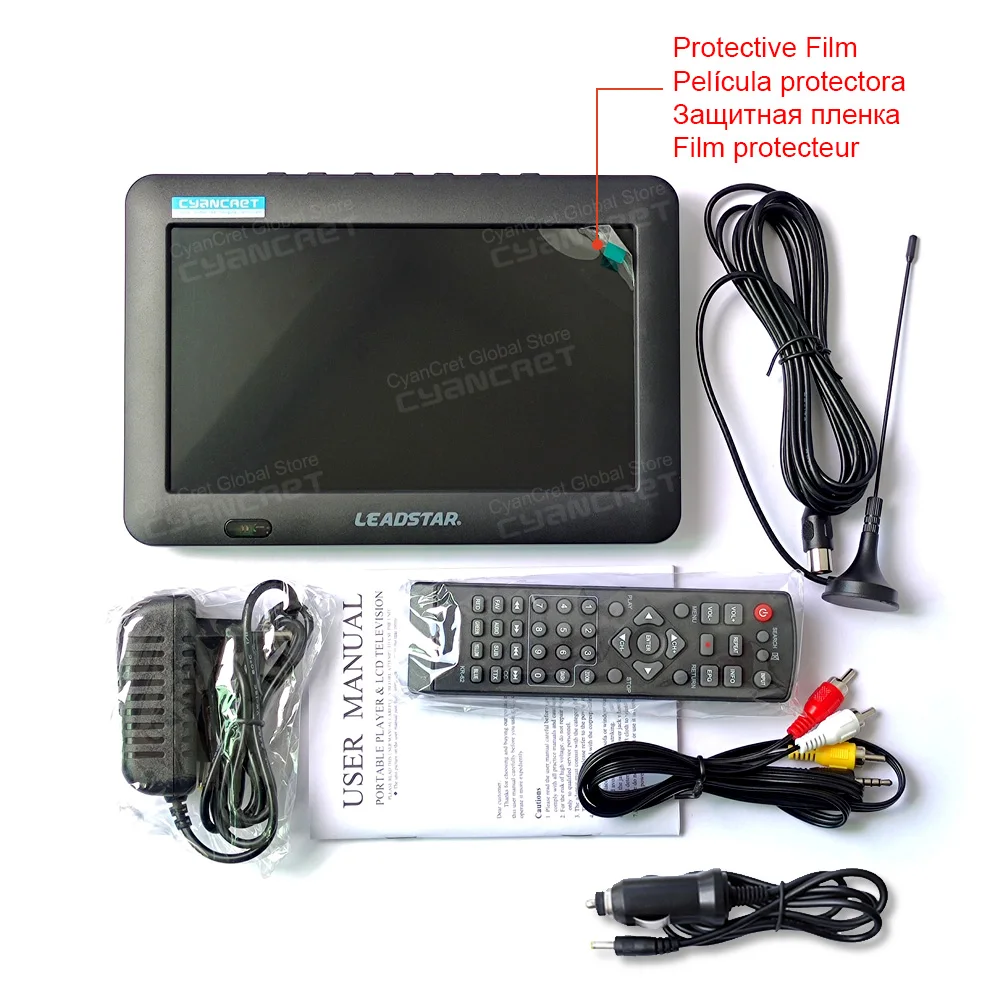 Leadstar ทีวีขนาดพกพา D8 8นิ้ว DVB-T2 TTT ดิจิตอลและอนาล็อก TTT รถยนต์ขนาดเล็กรองรับ USB TF MP4ทีวี AC3 H.265