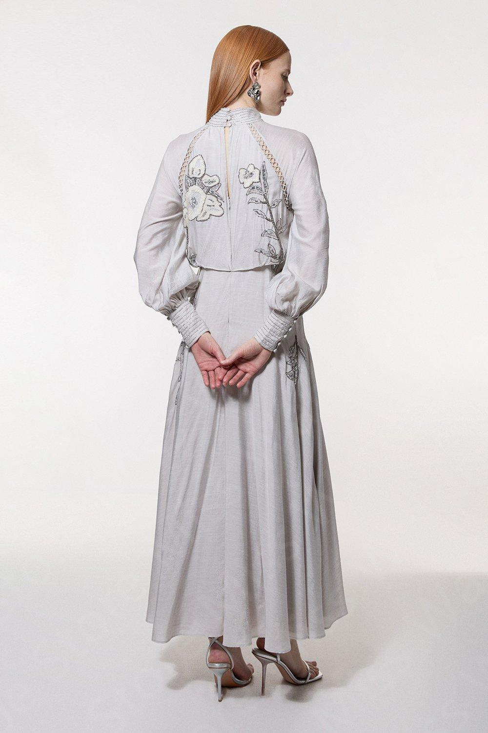 Customized Vintage Silver Prom Dresses Ankle Length Wedding Party Dresses Long Sleeves High Neck Evening Gowns 2025 Side Slit