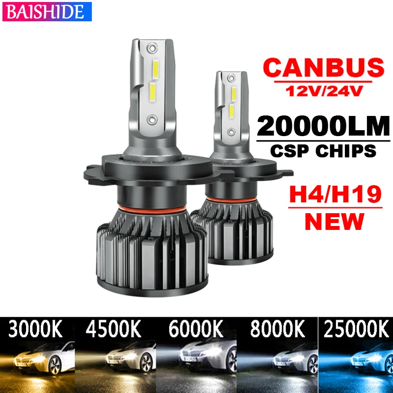BAISHIDE luces de coche H4 H19 CANBUS LED H7 20000LM H11 lámpara para bombillas de faros de coche H1 H3 H9 9005 9006 HB3 HB4 luz antiniebla 12V 24V