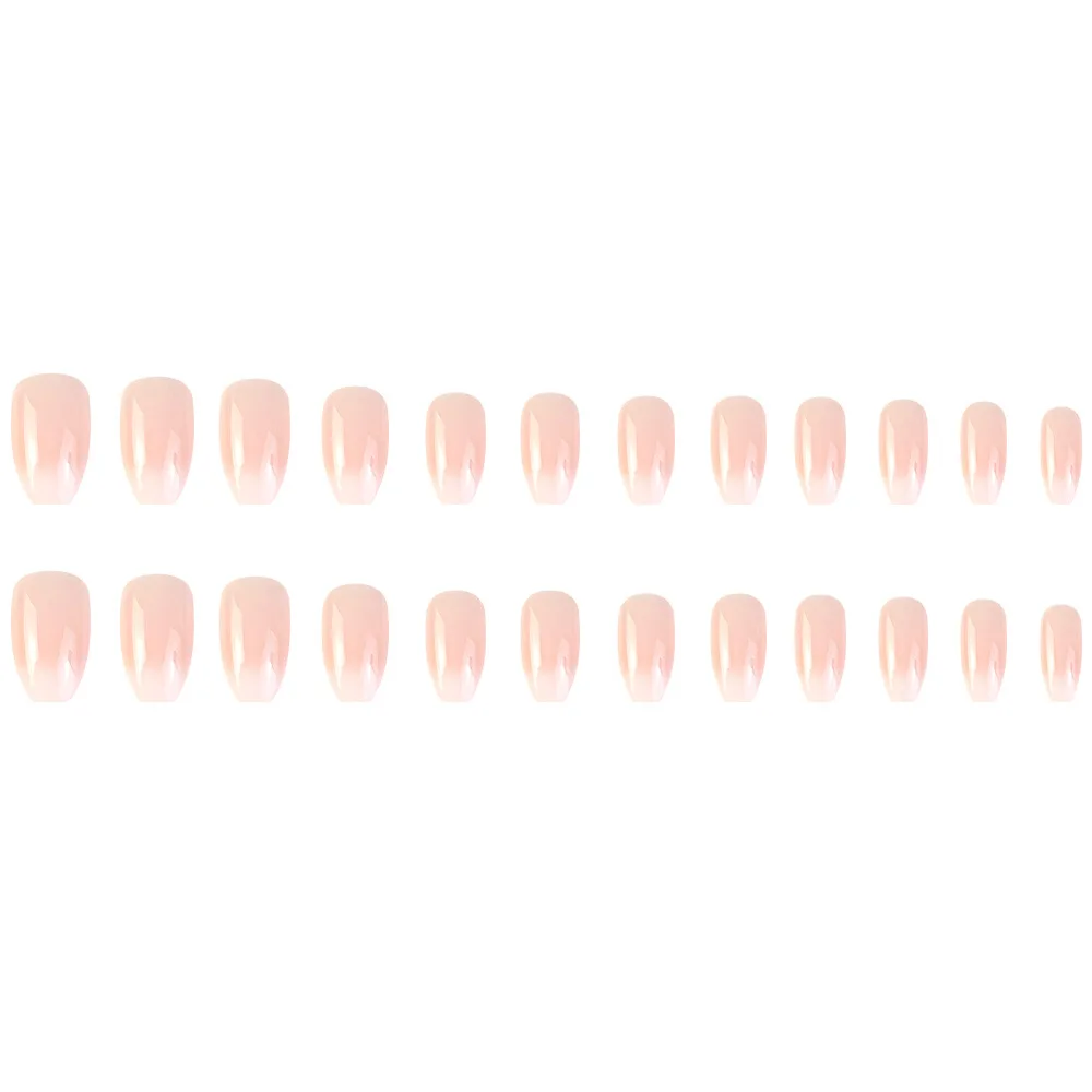 Unhas postiças artificiais para mulheres, bailarina pressionada, gradiente rosa, manicure de dedo, reutilizável, brilhante, 24 pcs