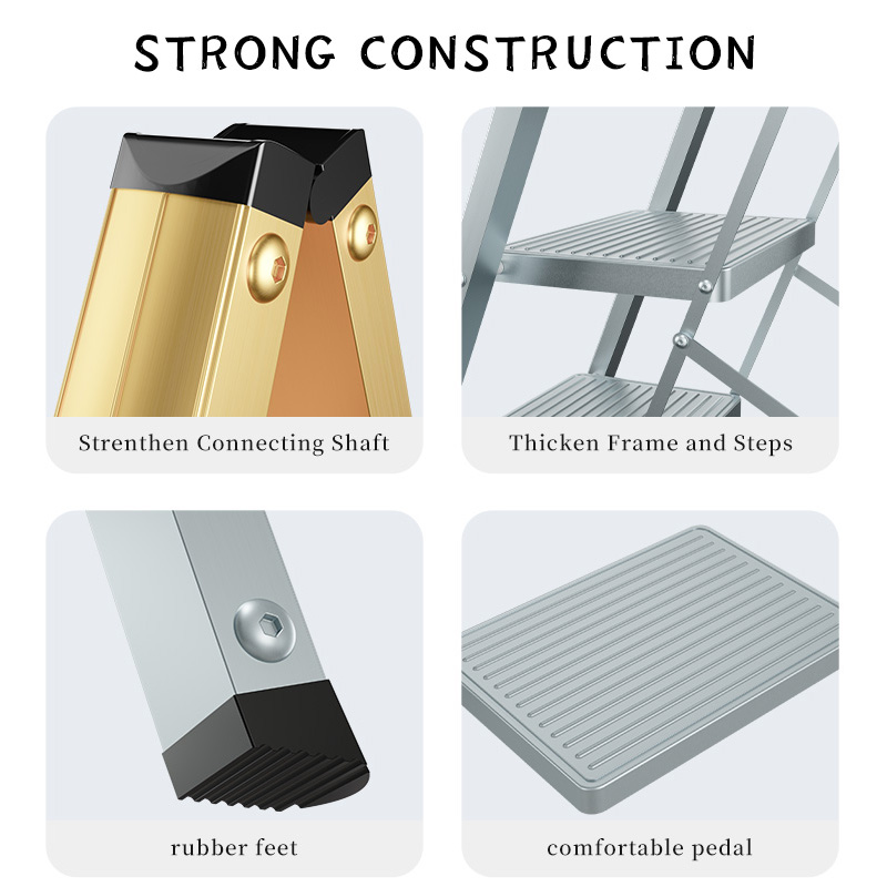 Custom 2.9ft Heavy Duty Folding Three-step Ladder Stool 885mm Lightweight Foldable Stainless Steel 3 Step Kitchen Ladder For Win
