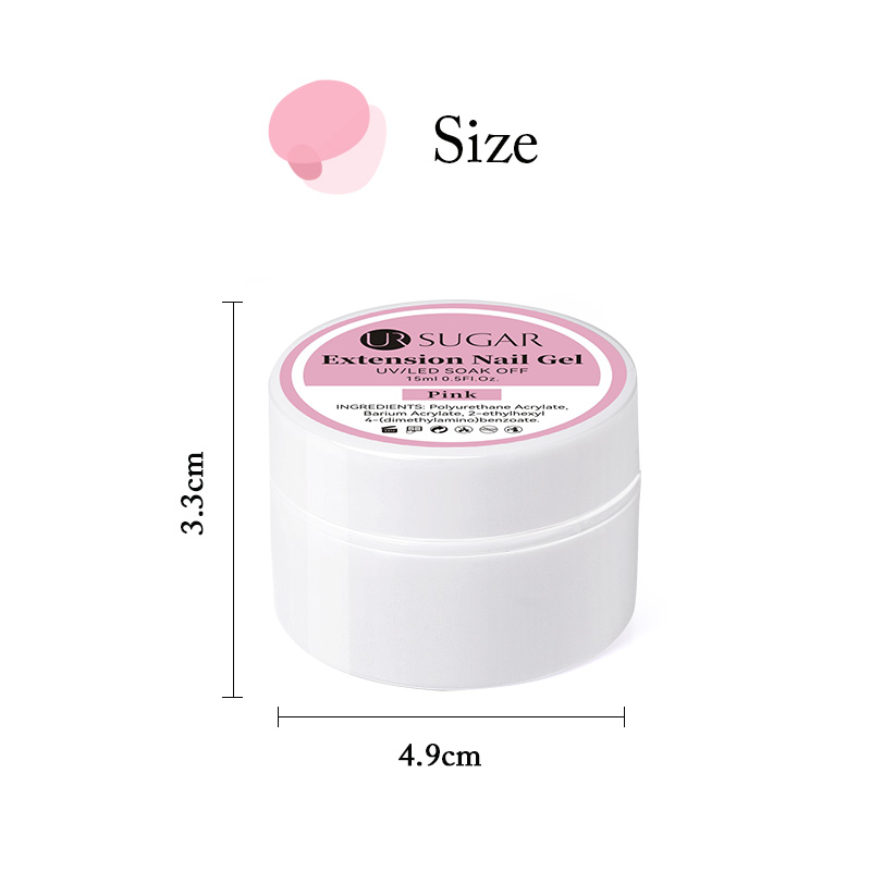 UR SUGAR 15ml กล่องขยายเล็บเจลลี่สีชมพูสีขาวใส UV GEL Hard GEL เจลเล็บนิ้วมือภาษาฝรั่งเศสคําเล็บเล็บ