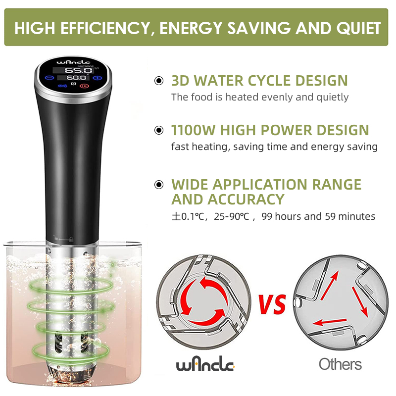 Wancle 1100W kuchenka Sous Vide LCD dotykowy cyrkulator zanurzeniowy dokładne gotowanie IPX7 wodoodporna kuchenka próżniowa z wyświetlaczem cyfrowym