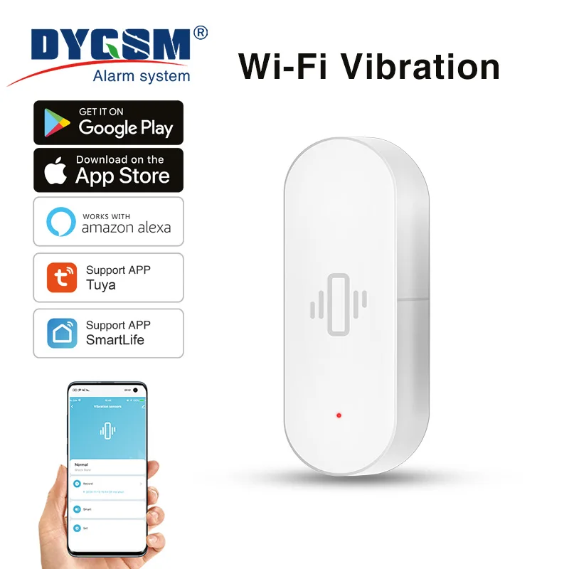 Czujnik wibracji Tuya WiFi, czułe wykrywanie, inteligentne powiadomienia, inteligentne życie w bezpieczeństwie, kompatybilny z Alexa/Google Home.