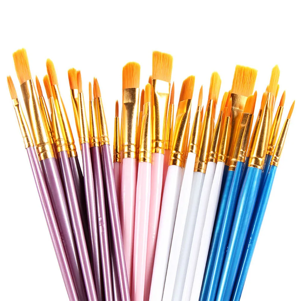 10pcs/sest 전문 아티스트 나일론 페인트 브러시 세트 수채화 그림 브러쉬 새로운 색상