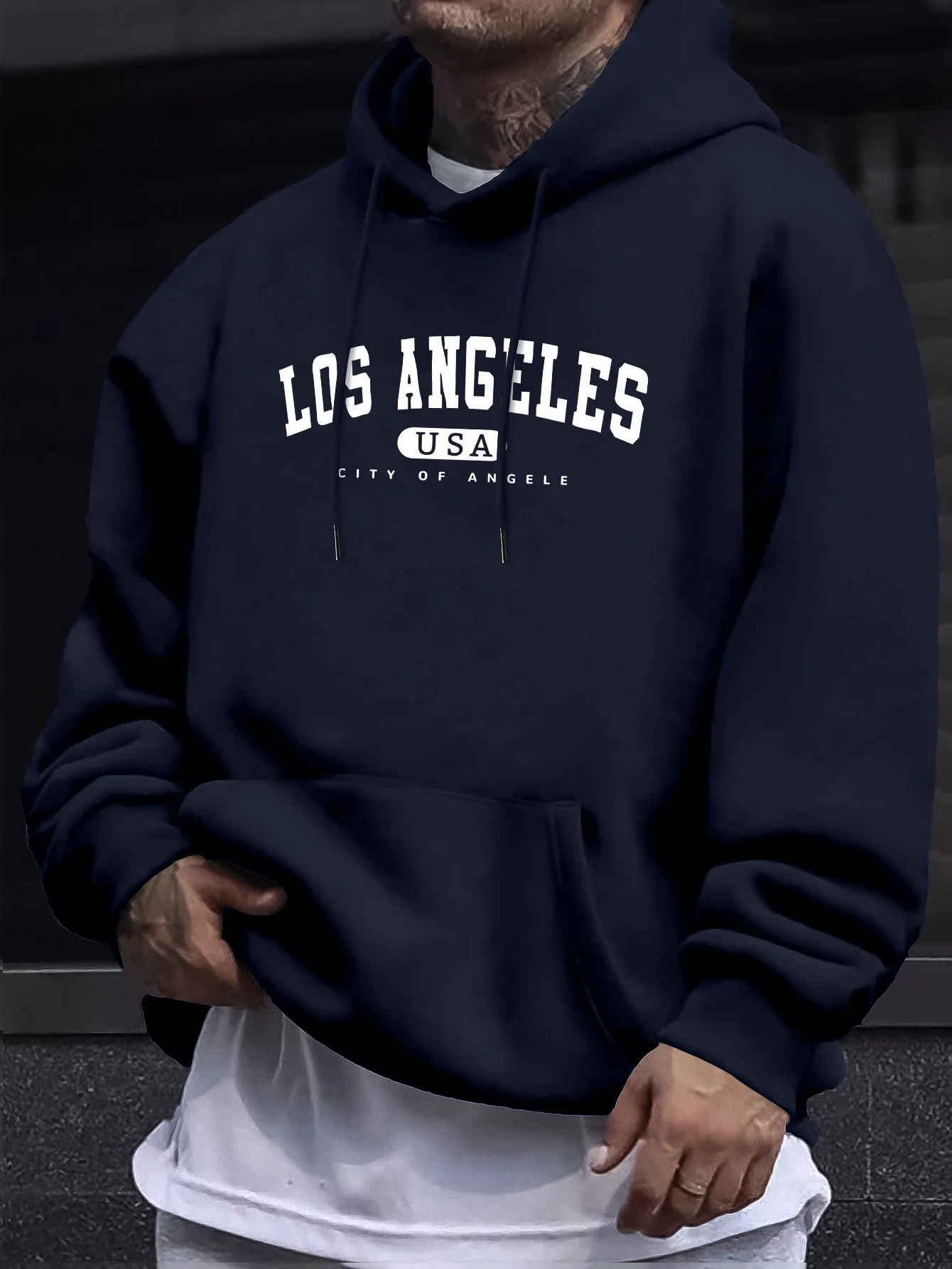 Los Angeles Usa Print Men_s manga comprida com cordão estampado moletons camiseta de algodão para homens casual outono inverno