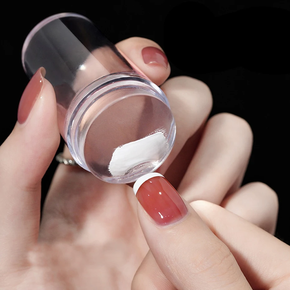 Kit de estampado de uñas de silicona transparente, diseño francés para placa de manicura, sello de esmalte, herramienta raspadora de dos lados, 1 Uds.