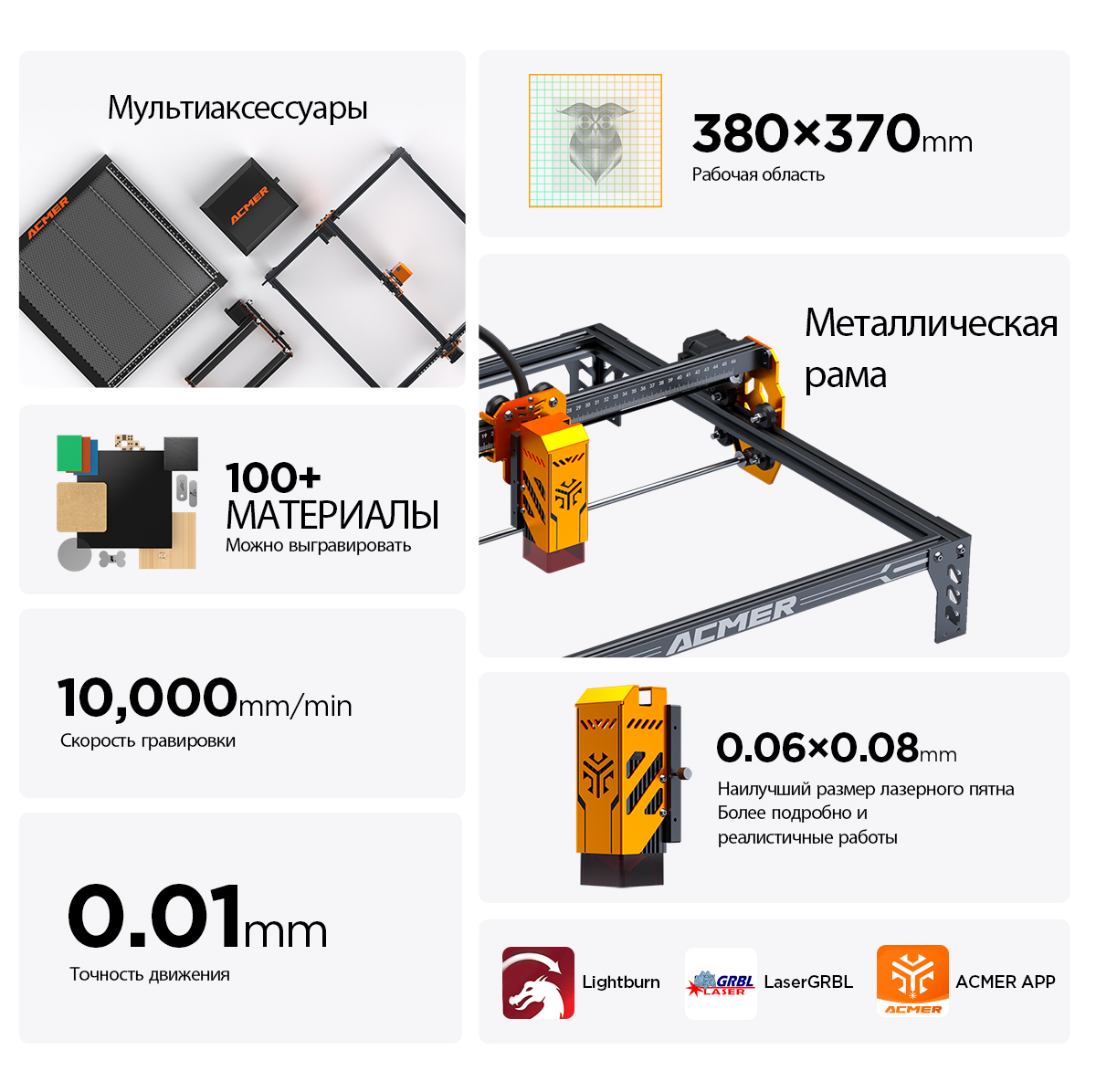 P1 S pro acmer engraver 6W high speed engraving and cutting machine focus engraving area380 * 375mm acmerp1
