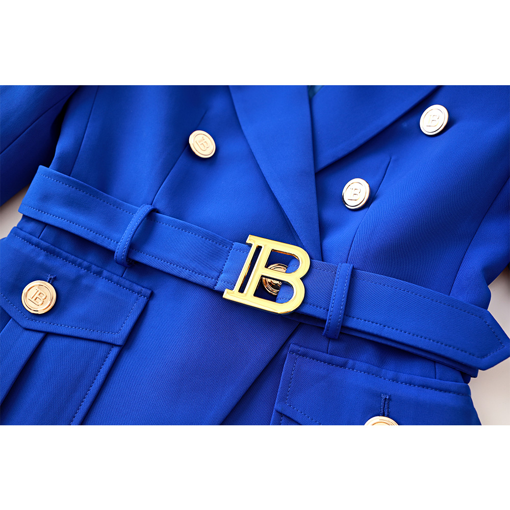 Hochwertige klassische Frauen Königsblau Gürtel schlanke Jacke Arbeits kleidung formelles Design Mode jacke