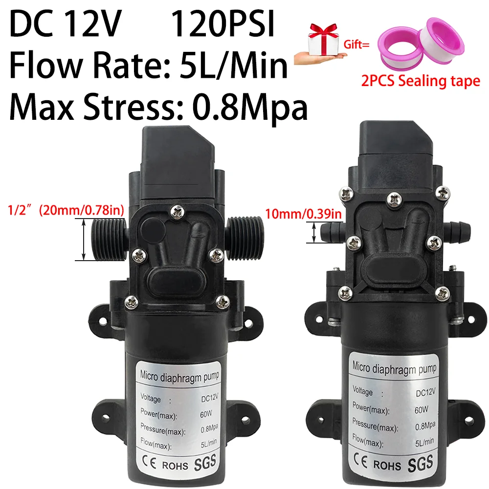 DC12V 120PSI 60W 5L/Min wysokociśnieniowa pompa membranowa Mini elektryczna pompa samozasysająca pralka wodna opryskiwanie pestycydami