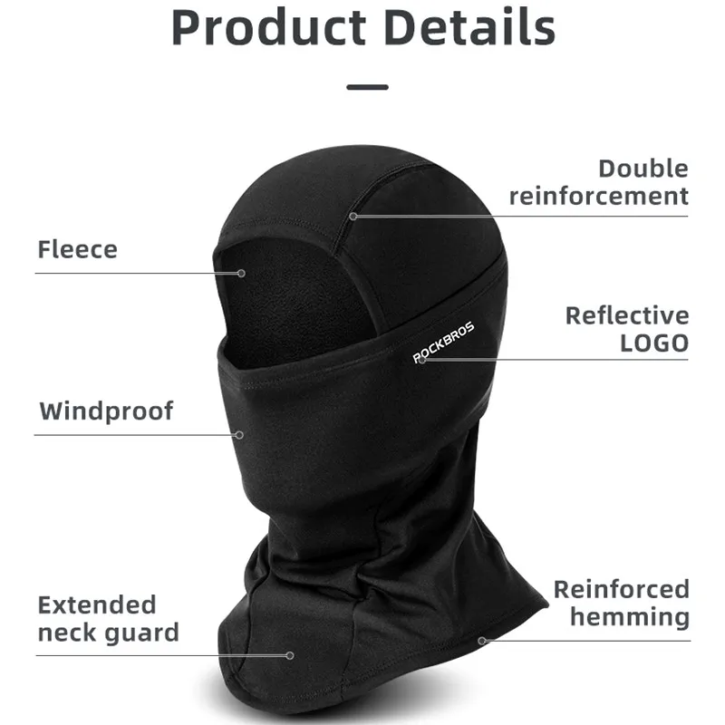 ROCKBROS Full Face Mask ผ้าพันคอฤดูหนาวที่อบอุ่น Balaclava หมวกกันน็อกตกปลาเล่นสกีเดินป่าจักรยานหน้ากาก Windproof Breathable หมวก