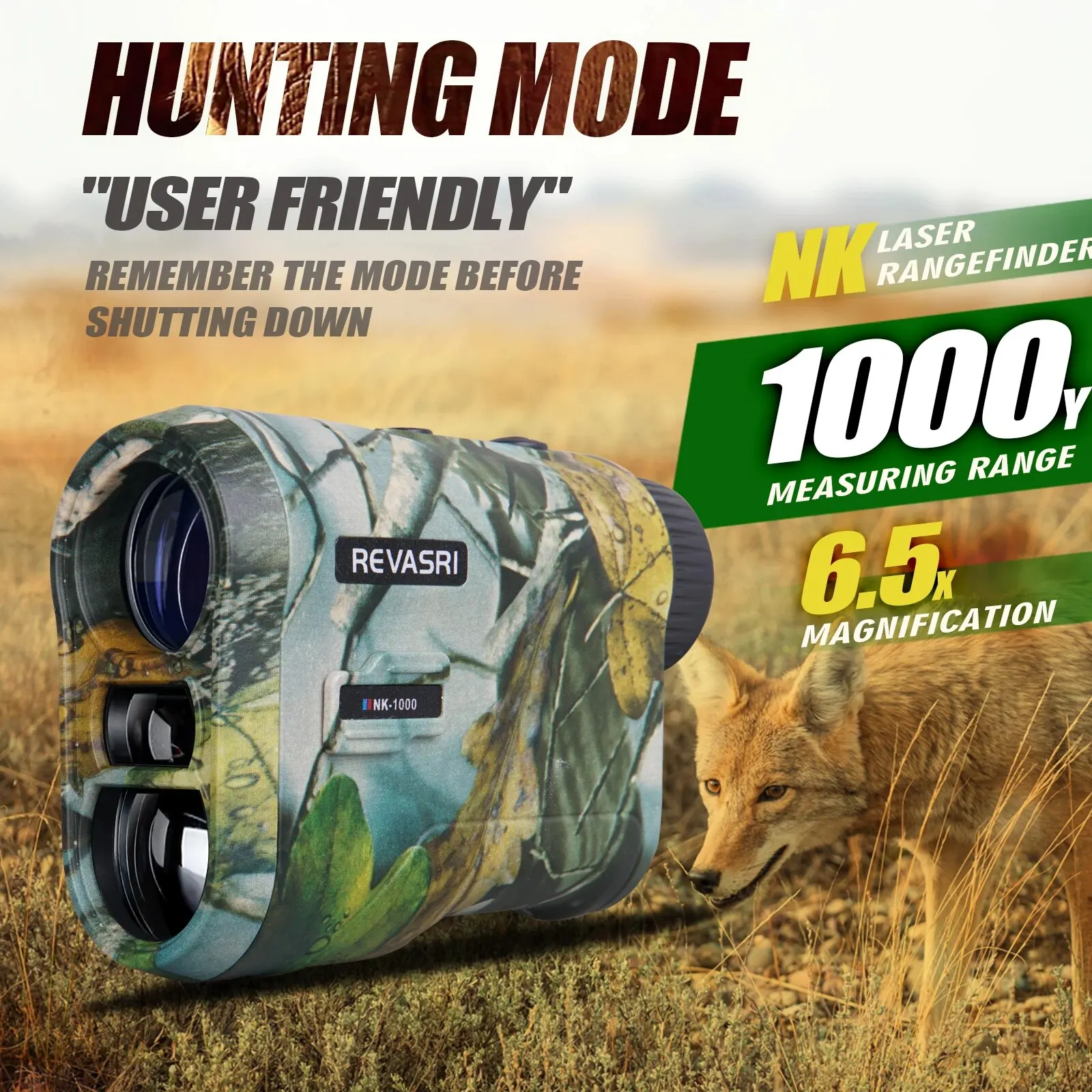 REVASRI Jagd-Laser-Entfernungsmesser 1000 Yards mit wiederaufladbarem Akku. Jagd-Entfernungsmesser mit Zielerfassungstechnologie E