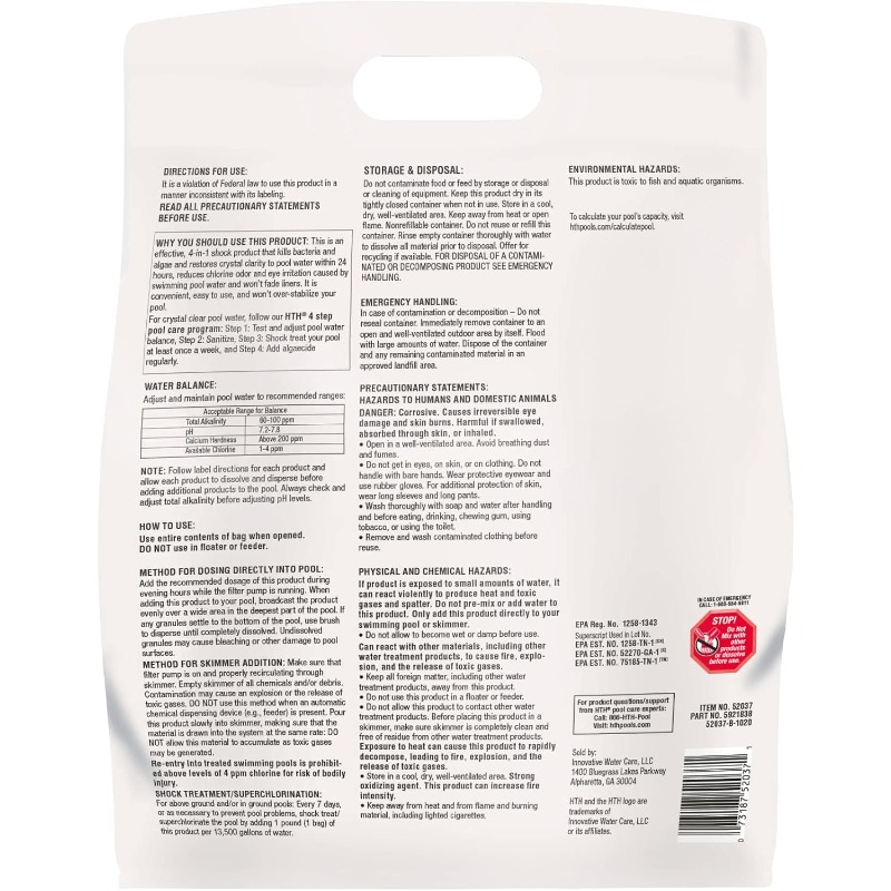 52037R Pool Care Shock Advanced, Swimming Pool Chemical - Cal Hypo Formula, Prevents Bacteria & Algae, Restores Crystal Clea