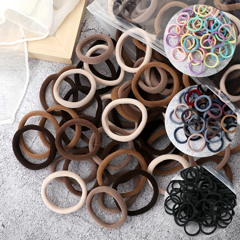 50/100/200 Uds. Bandas para el cabello de colores mezclados para mujer y niña, lazos básicos para el cabello, diadema elástica, accesorios simples para el cabello, soporte para cola de caballo