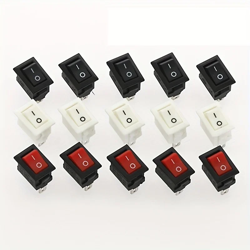 15 peças mini interruptor rocker spst preto e vermelho interruptores botão ac 250v 3a/125v 6a 2 pinos i/o 10*15mm interruptor liga-desliga rocker
