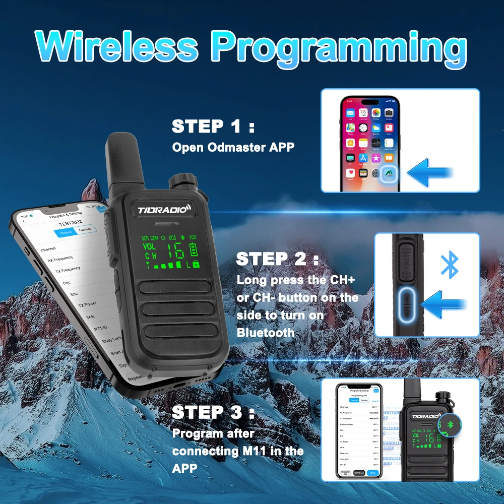 TIDRADIO M11 2PCS PMR/FRS Tragbares Mini-Walkie-Talkie IP55 Wasserdicht Lizenzfrei NOAA Drahtlose Programmierung Mini-Radio