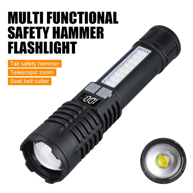 High Power Rechargeable LED Flashlight Very Strong Flashlight With Side Light Torch For Outdoor Camping Hiking Fishing