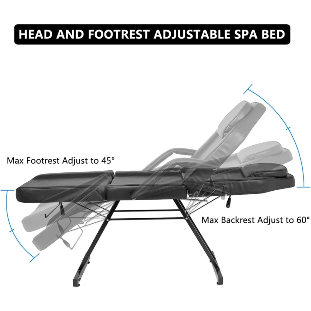 Multipurpose 3-Section Spa Massage Table with Hydraulic Stool, Adjustable Tattoo Chair Esthetician Lash Bed
