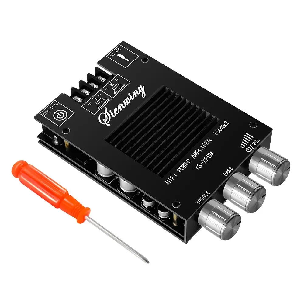 Módulo Placa Amplificador De Potência De Áudio, YS-XPSM, 150W x 2, TDA7498E, Ajuste de Graves Agudos, Bluetooth 5.0, Dual Channel, APP dissipador de calor