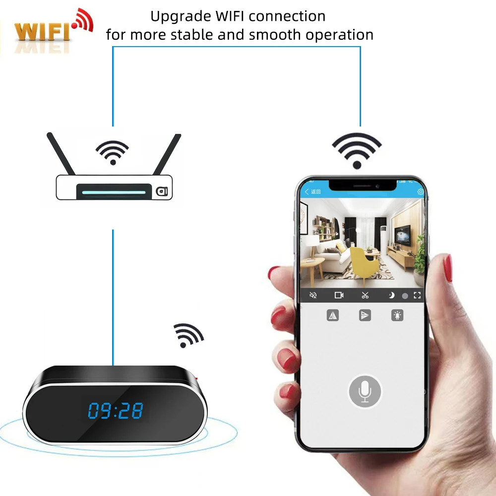 La cámara con reloj inalámbrico 4K HD admite visualización remota de conexión WIFI, visión nocturna infrarroja, detección de movimiento, cámara interior