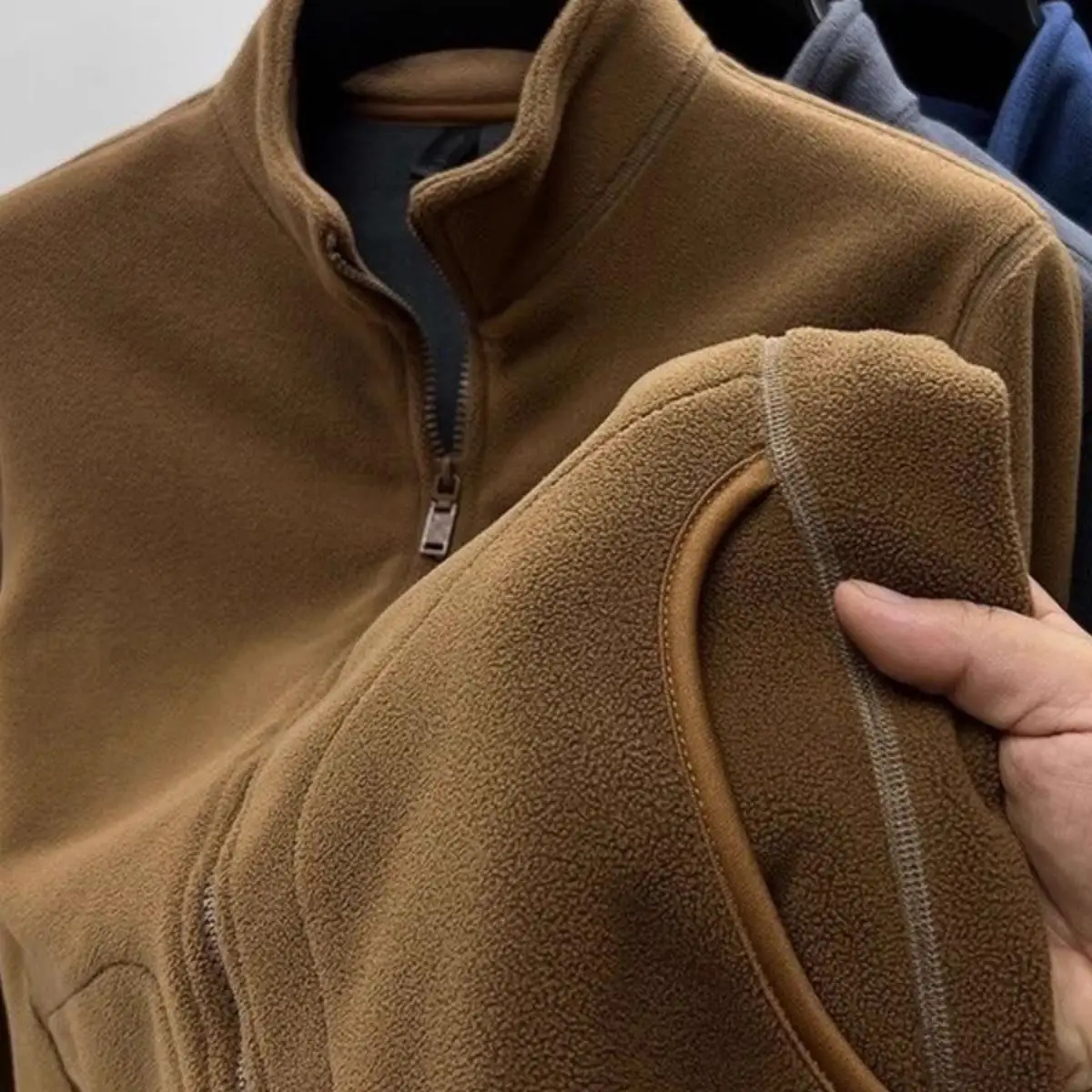 Cardigan Masculino com Forro de Fce e Capuz, Suéter Casual com Gola Alta, Jaqueta Quente para Outono e Inverno, Estilo Jov...